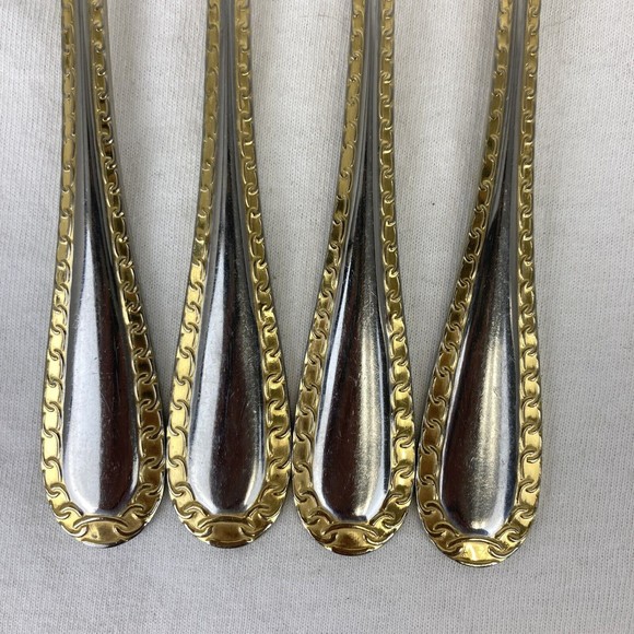 4 Retroneu GOLD ACCENT Chain 7” 18/8 Korea Stainless Dessert￼ Fork Good Quality - Picture 2 of 10